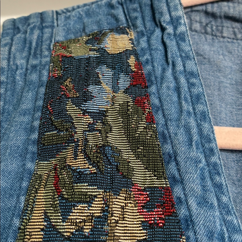 SOLD 🩵VTG 90s Paul Harris Design Tapestry Denim Vest Zip Up Floral Boho M - Picture 4 of 8